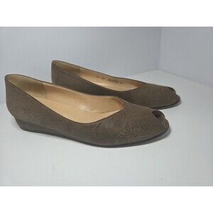 BrunoMagli Women's 8.5 Brwn w/Blk Dots Peep Toe Low Heel Wedge, Italian Leather